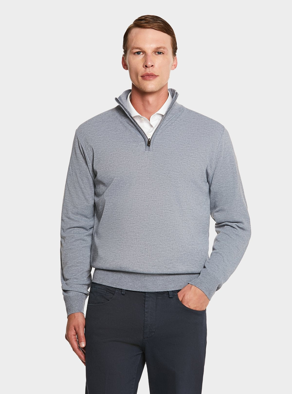 Maglia Mezza Zip Tinta Unita Grigio