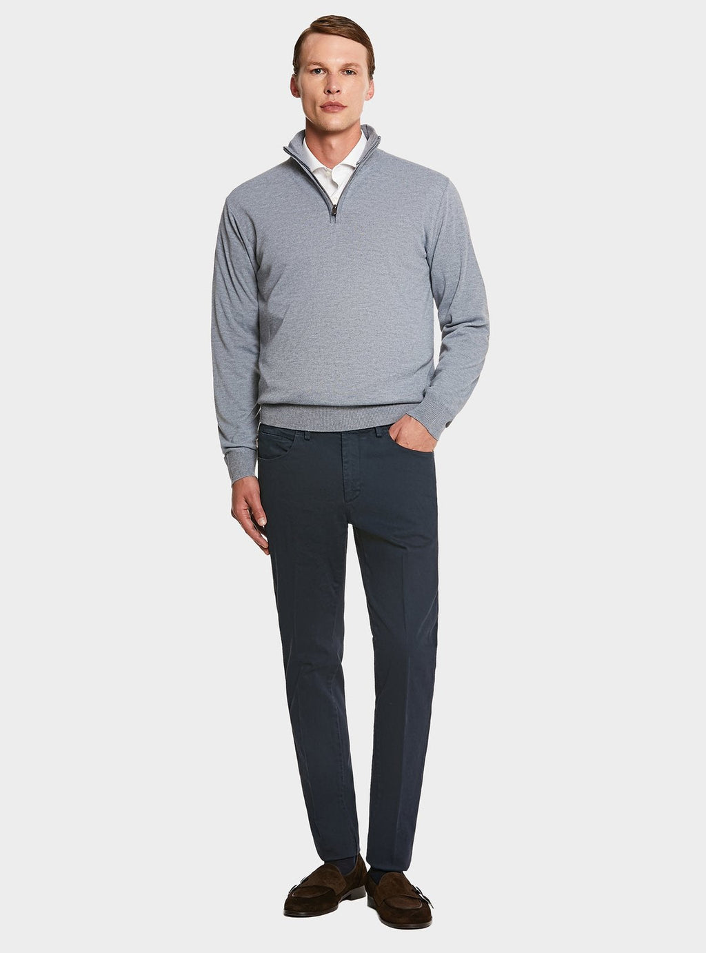 Maglia Mezza Zip Tinta Unita Grigio